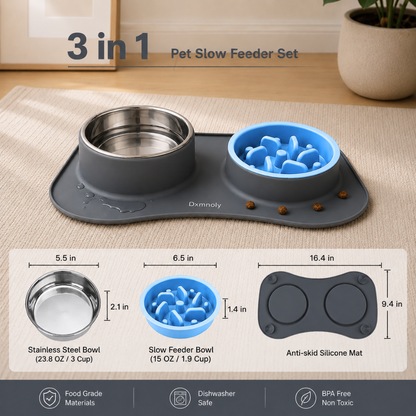 3-in-1 Slow Feeder Bowl Set